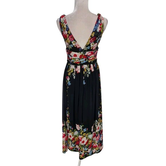 LOVER PRETTY Women Floral Maxi Dress Sz 6 Floral Sheer V-Neck Pleated Waist 144P - Picture 3 of 6